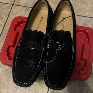 Rocawear Black Men’s Slip-On Driving Loafers with Silver Hardware